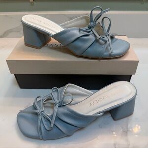 Oasis Society Double Bow Peep Hole Block Heel Sandal